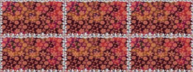 El çizimi çiçekli, pürüzsüz bir desen. Tekstil, kumaş, ambalaj, hatıra defteri için hoş bir çiçek arkaplanı. Kahverengi arka planda. Çocuksu tasarım.