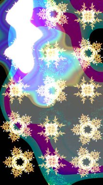 Raster illüstrasyonu. Gri, mavi ve beyaz renklerde kristal kar taneleri.