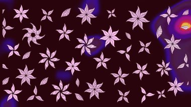 Suluboya elle çizilmiş çiçek desenli eskiz deseni. Parlak renkli fantezi çiçekleri, yapraklar, kahverengi renkli tomurcuklar, kahverengi.