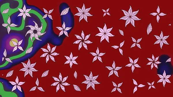 Çiçek desenli eskiz, yaz çiçekleri. Renkli Bahar Teması eskiz kalıbı. Kırmızı renkte çiçekler. Düz Çiçek Elementleri Tasarımı.