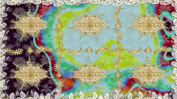 Damask arkaplanı tekerrür ediyor. Barok tarzında altın çiçek süsü. Tarafsız renklerde altın element. Antika altın tekrarlanabilir duvar kağıdı.