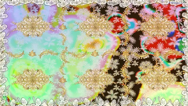 Raster altın çiçek süsü brokar kumaş ve cam desenli. Çiçek desenli altın metal. Tarafsız renkler ve altın elementler. Kusursuz altın desen.