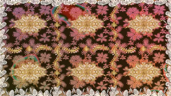 Kahverengi renkler ve altın elementler üzerinde altın pürüzsüz desen. Kahverengi renklerde, altın elementlerle kusursuz klasik desen. Noel, kar tanesi, yeni yıl.