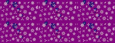 Retro tekstil tasarım koleksiyonu. El çizimi çiçek unsurları olan soyut çizim raster deseni. Çiçekli ipek eşarp. Mor üstüne mor. 1950 'ler-1960' lar motifleri.