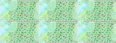 Duvar kağıtları, web sayfası geçmişi, yüzey dokuları, tekstil için mükemmel. Raster. Tarafsız ve yeşil renklerle ilgili kusursuz çiçek desenli arka plan. Resimler tropikal kelebeklerle birlikte.