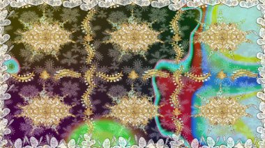 Klasik barok çiçekli, nötr yerine altın desenli. Tarafsız renklerde altın element. Süslü raster dekorasyonu. Lüks, kraliyet ve Viktorya dönemi konsepti.