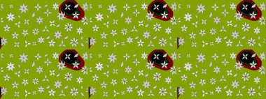 Yeşil renkli bitkilerden oluşan parlak çiçekli çizim deseni.