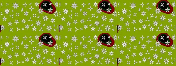 Yeşil renkli bitkilerden oluşan parlak çiçekli çizim deseni.