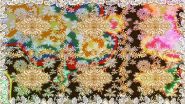 Raster Golden Mehndi kusursuz desen. Kına dövmeli süs çiçekleri, altın çıkartmalar, mehndi ve yoga tasarımı, kartlar ve parmak izleri. Tarafsız renklerde desen.