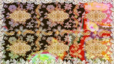 Senin tasarımın için, duvar kağıdı. Raster geometrik arka plan. Kahverengi renklerde altın çiçekli altın desenler. Altın rengi kusursuz illüstrasyon.