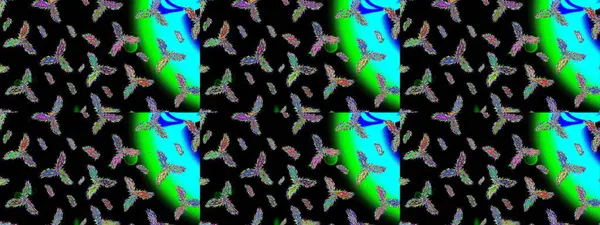Yüzey için tekrarlanan doku, ambalaj kağıdı, siyah, mavi ve yeşil renkli kar tanesi. Kış kar taneleri, raster arka plan.