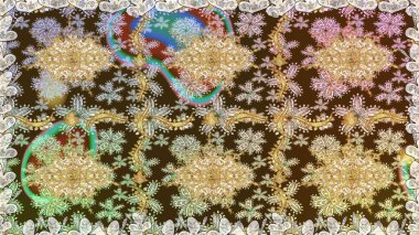 Kahverengi renklerde altın desenler ve altın elementler. Raster oryantal süs. Kusursuz altın desen.