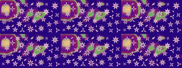 Güzel kumaş deseni. Renkli Yaz Temalı eskiz kalıbı. Raster Illustrasyon 'daki Çiçek Deseni' nin son moda çizimi. Düz Çiçek Elementleri Tasarımı.