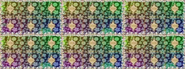 Kına dövmeli süs çiçekleri, altın çıkartmalar, mehndi ve yoga tasarımı, kartlar ve parmak izleri. Yeşil renkte desen. Raster altın mehndi kusursuz desen.