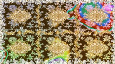 Kusursuz altın desen. Kahverengi renklerde, altın elementlerle kusursuz desen. Raster doğulu süsü.