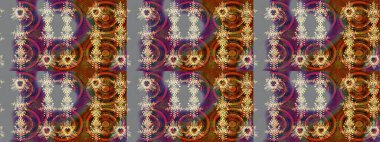 Kar taneleri, kar yağışı. Güzel, kahverengi, gri ve mor kar taneleri renkli bir arka planda izole edilmiş. İllüzyon. Düşen Noel stilize kar taneleri.