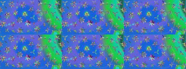 Mavi renkte etnik çiçeklerle süslenmiş zarif bir eskiz. Raster Çiçek İllüstrasyon Şirin Tekstil.