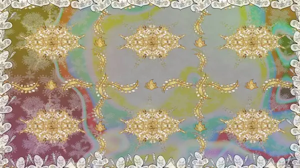 Tarafsız renklerde, altın elementlerle klasik, pürüzsüz desen. Raster illüstrasyonu.