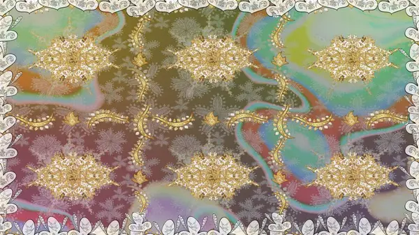 Tarafsız renklerde kusursuz desen. Kusursuz altın desenli bukleler. Doğu tarzı arabesk tarzında altın elementler. Raster altın pürüzsüz desen.