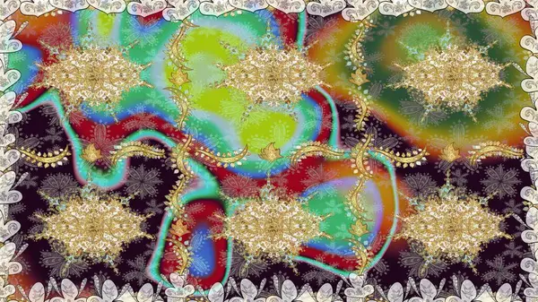 Noel, kar tanesi, yeni yıl 2019. Kahverengi renklerde, altın elementlerle kusursuz klasik desen.