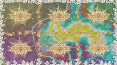 Geleneksel oryantasyon süsü. Altın elementlerle nötr renklerde altın desen. Kusursuz klasik raster altın desenli. Klasik vintage arkaplan.