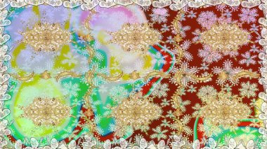 Raster illüstrasyonu. Tarafsız renklerde altın ve altın elementler. Tekrarlayan elementlerle soyut arkaplan oluşturun. Kusursuz, klasik altın desen..