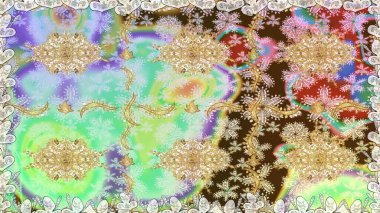 Tarafsız renklerde altın rengi ve altın elementler üzerinde altın pürüzsüz desen. Tekrarlayan elementlerle soyut arkaplan oluşturun. Raster illüstrasyonu. Kusursuz, klasik altın desen..