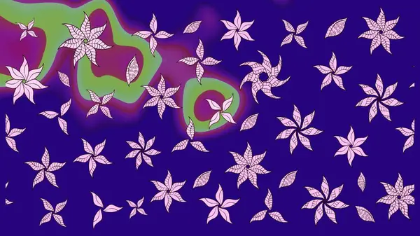 Çiçeksel çizim kalıbının yansıması. Vadinin mavi renkli çiçekleri.