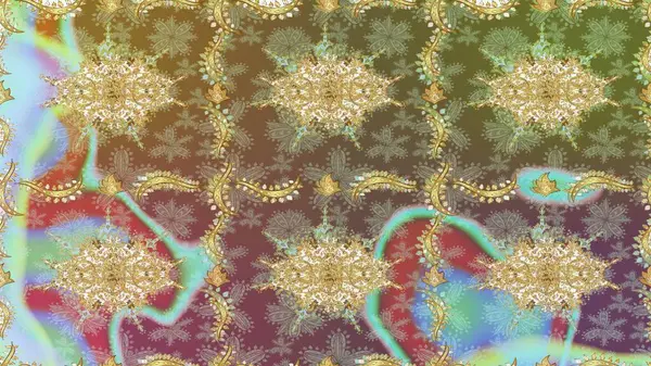 Kusursuz altın desen. Çiçek desenli altın metal. Tarafsız renkler ve altın elementler. Raster altın çiçek süsü brokar kumaş ve cam desenli..