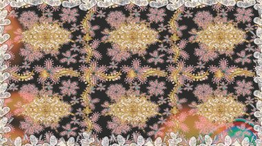 Kusursuz altın desenli bukleler. Raster altın desen. Altın elementli gri renkler. Raster illüstrasyonu. Doğu tarzı arabesk.