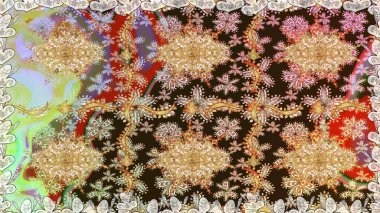 Raster geleneksel, kahverengi renklerde, altın, pürüzsüz desen. Barok tarzında kusursuz bir doğulu süsü..