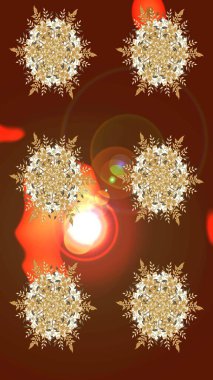 Kahverengi, kırmızı ve bej kıvırcık çiçekler kahverengi, kırmızı ve bej renklerde şekillenir. Klasik çiçek tasarımı elementleri. Raster illüstrasyonu.