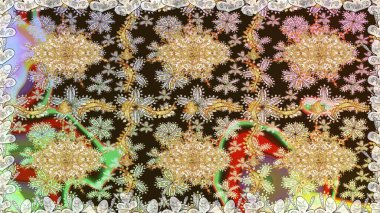 Kusursuz klasik raster altın desenli. Kahverengi renklerde, altın elementlerle kusursuz desen. Geleneksel oryantasyon süsü. Raster illüstrasyonu. Klasik vintage arkaplan.