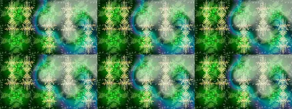 Yüzey için tekrarlanan doku, ambalaj kağıdı, yeşil, mavi ve nötr renkler üzerine kar tanesi. Kış kar taneleri, raster arka plan.