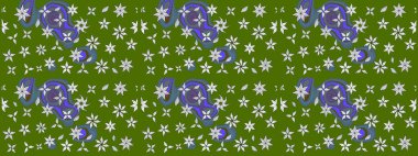 Nakış desenli çiçek deseni. Parmak izi, kumaş, duvar kâğıdı, tekstil için raster dokusu. Renkli grunge, yakut yeşil çiçeklerle soyut arkaplanı zenginleştirir.