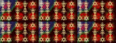 El çizimi, dövme stili karalama, kumaş tasarımı ve Raster illüstrasyonunda kartlar. Contour kahverengi, kırmızı ve siyah mandala şekilli kar taneleri sanat terapisi tarzı zen çizim için.