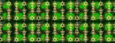 Noel stili. Yeşil, mavi ve sarı renkli kar taneleri. Raster illüstrasyonu.