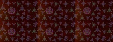 Raster illüstrasyonundaki çiçek desenli çizim. Kahverengi, siyah ve yeşil renkte çiçekler.