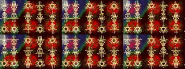 El çizimi, dövme stili karalama, kumaş tasarımı ve Raster illüstrasyonunda kartlar. Contour kahverengi, kırmızı ve siyah mandala şekilli kar taneleri sanat terapisi tarzı zen çizim için.