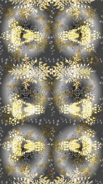 Yıldızlı ve düşen kar taneleriyle büyülü altın tatil soyut arka plan. Raster illüstrasyonu. Noel grisi, bej ve nötr.