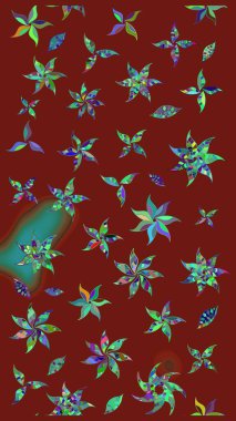 Renkli Yaz Temalı eskiz kalıbı. Sevimli çiçek raster deseni. Modaya uygun kumaş deseni. Düz Çiçek Elementleri Tasarımı.