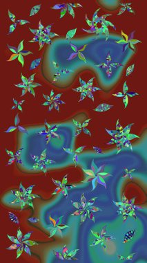 Çiçekli, yapraklı, çiçek desenli eskiz. Raster illüstrasyonu. El çizimi.