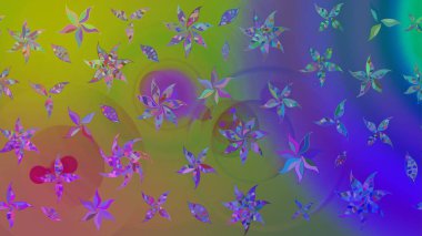 Düz Çiçek Elementleri Tasarımı. Renkli Bahar Teması eskiz kalıbı. Yeşil renkli çiçekler. Raster illüstrasyonunda çiçek deseni çizimi.