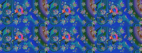 Mavi, yeşil ve mor renklerde. Çiçekli güzel suluboya desen. Raster illüstrasyonu.