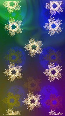 El çizimi, dövme stili karalama, kumaş tasarımı ve Raster illüstrasyonunda kartlar. Yeşil, mavi ve menekşe rengi kar taneleri. Sanat terapisi tarzı zen çizimler için..