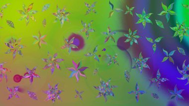 Yeşil renkli Asya tekstili. Raster illüstrasyonu. Suluboya çiçekli çiçek deseni.