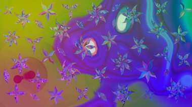 Raster düz çiçek çizim deseni. Mor renkli çiçekler. Tasarım hediye paketi, tebrik kartları, posterler ve afiş tasarımı.