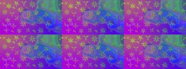 Raster illüstrasyonundaki çiçek desenli çizim. Renkli Bahar Teması eskiz kalıbı. Mor renkli çiçekler. Düz Çiçek Elementleri Tasarımı.