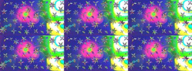 Çiçek deseni. Raster illüstrasyonu. Şatafatlı bahar bahçesi dokusu. Mavi renkli çiçekler. Mavi renkte çiçek çizimi.