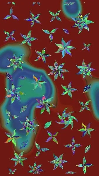 Halk tarzı. Moda baskıları için zarif bir şablon. Modern çiçek arkaplanı. Parlak renkli çiçekleri ve kırmızı yaprakları olan harika bir çiçek deseni..